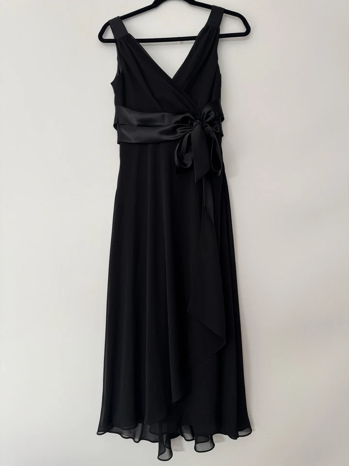 Evan Picone Chiffon Evening Midi Dress Ribbon Wrapped & Draped on Waist Sz 6 - Image 1 of 4