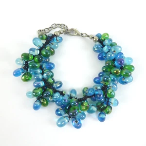 Blau und Grün Glas Träne Perlen Armband Statement 19 - 21 cm - Bild 1 von 6
