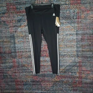 adidas womens black an white striped 7/8 PRIMEGREEN Aeroready tights 2XL NWT - Picture 1 of 8