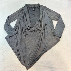 Sacred Threads Slinky Silver Metallic Drape Front Crossover Blouse Sz M Disco - Picture 1 of 9