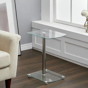 Sofa Side Table Sliver & Clear Glass Top Round Coffee End Table Desk Living Room - Picture 1 of 15