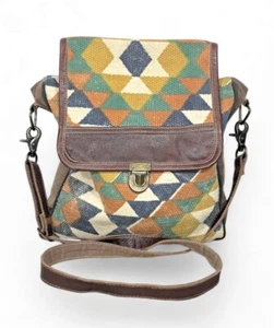 Myra Eye Catcher Leather Cotton Geometric Crossbody Shoulder Bag Purse - Picture 1 of 14