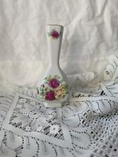 Dainty Floral Bud Vase w/ Roses and Gold Trim. Decor, Vintage, Nostalgia Retro