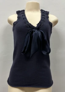 Tory Burch Damen Gr. Small Seide Tie Neck Marine Kaschmir Pullover Tank - Bild 1 von 10