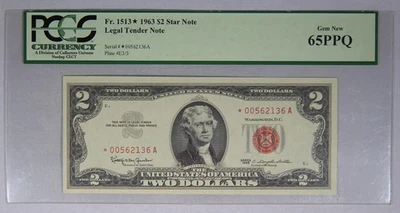 $2 Federal Reserve Note Fr. 1513* 1963 $2 Star Note PCGS 65PPQ Legal Tender Note - Image 1 of 3