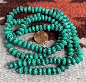 2 strands synthetic turquoise disc beads/8mm diameter x 5mm(t145b-w3) - Picture 1 of 1
