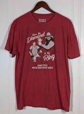 WWE Randy Savage Macho Man Baseball Cincy Shirts Sz XL MLB Poffo Reds Cardinals - Image 1 of 3