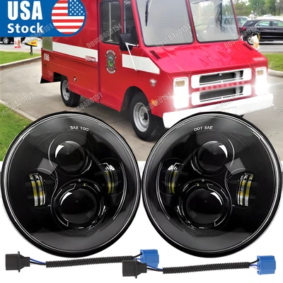 2 шт круглых светодиодных фар дальнего и ближнего света для Chevrolet P10 P20 P30 Van 7 дюймов с дневными ходовыми огнями - Изображение 1 из 4