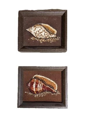 2 Shell Needle Work,Pictures 6”x 5” X 1 1/2”Hand Made Professionally Framed 1978 - Image 1 of 4