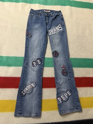 Jeans vintage años 90 Pepe acampanados Londres parche retazos 25/26 cintura 30,5 entrepierna Foto 1 de 4