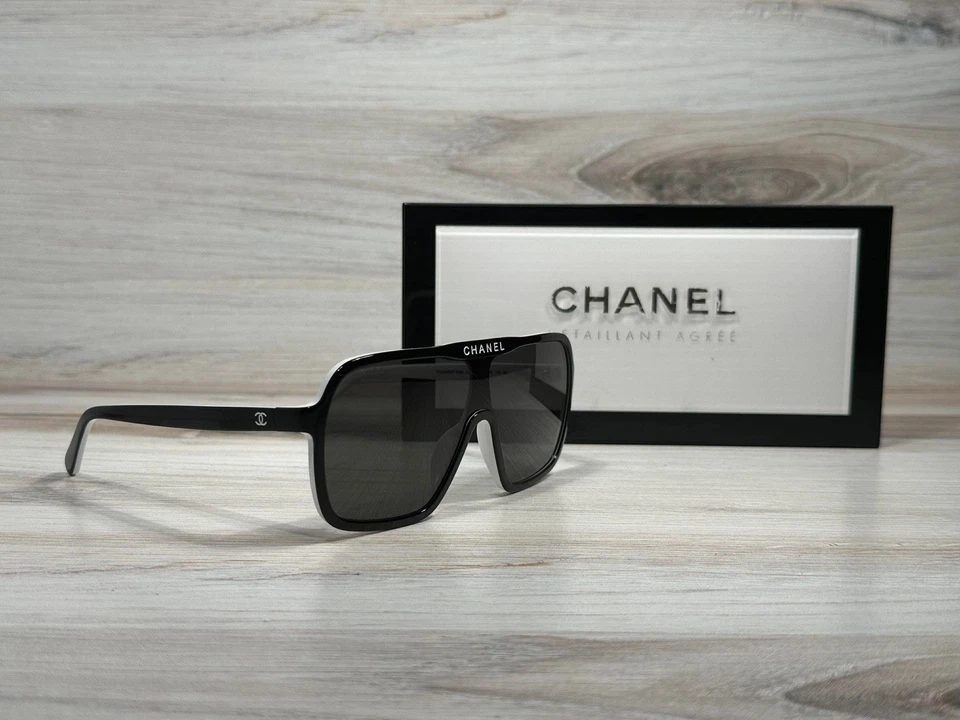 Chanel 9158 Shield Black & White Sunglasses With Gray Lens - Ships Now! - Image 1 of 4