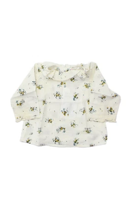 Bonpoint Toddler Cotton Long Sleeve Floral Print Ruffle Top White Size 6M - Image 1 of 4