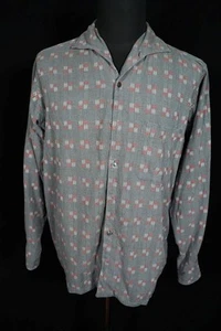 Vintage 1950's French Gabardine Curved Collar Print Shirt Size XL Exc Condition - Picture 1 of 4