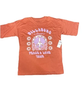 Billabong Burnt Orange Short Sleeve T Shirt Purple Peace Love Girls XS NWT - Picture 1 of 6