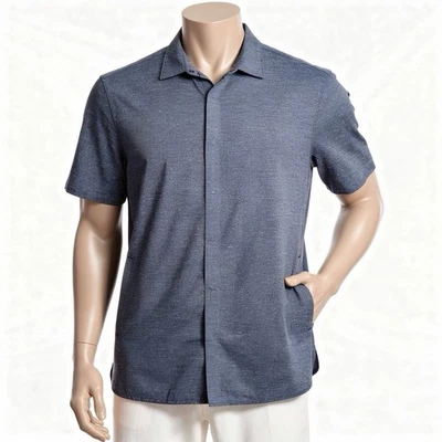 Lululemon Double Pocket Overshirt Men’s XL Blue Textured Snap Front Short Sleeve - Image 1 of 4