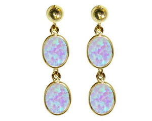 9ct Oro Amarillo Intenso Cabujón Ópalo Doble Colgante Tuercas Tuerca Pendientes - Imagen 1 de 4
