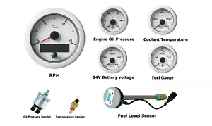 VDO OCEAN LINK SET OF GAUGES 3000 RPM WHITE 24V WITH SENSORS & DUT-E FUEL LEVEL - Picture 1 of 2