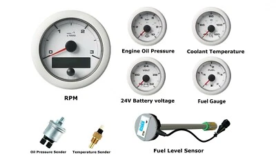 VDO OCEAN LINK SET OF GAUGES 3000 RPM WHITE 24V WITH SENSORS & DUT-E FUEL LEVEL  - Image 1 of 2