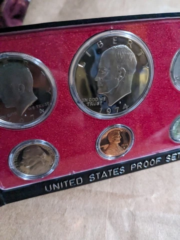 1974 Proof Set U.S. Mint Original Government, Old, Yellowed, Worn Packaging Cover