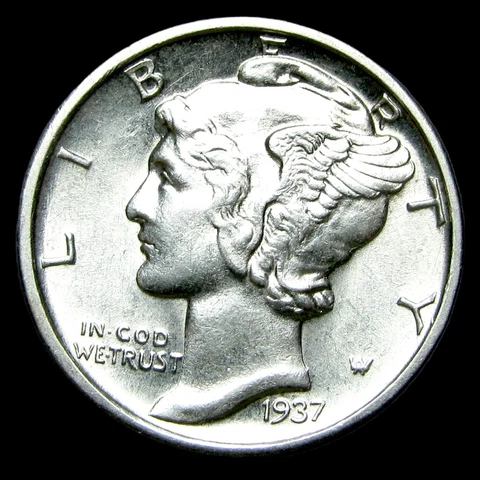 1937-D Mercury Dime Silver  ---- Gem BU FB Coin ---- #QQ554 Cover