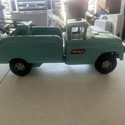 Buddy L azul claro años 60 arregla mi grúa plana buen aspecto Foto 1 de 4