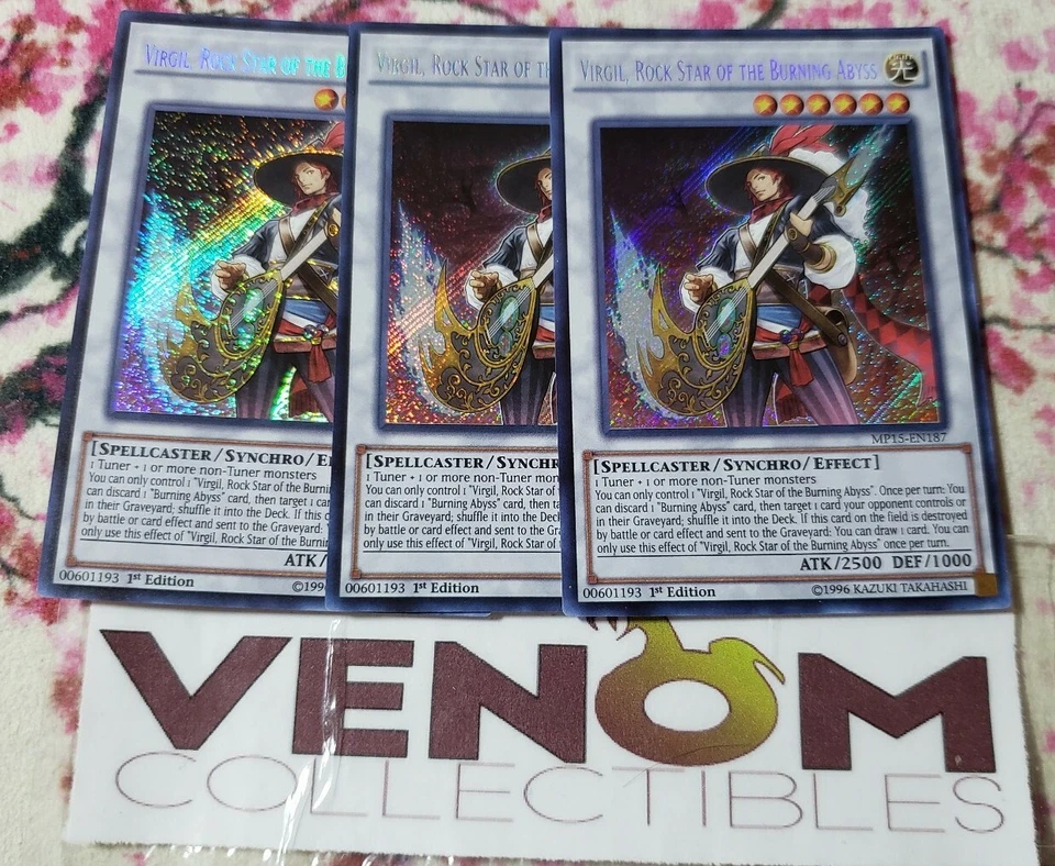 3x (M/NM) Virgil, Rock Star of the Burning Abyss MP15-EN187 Secret Rare 1st Ed   - Image 1 of 1