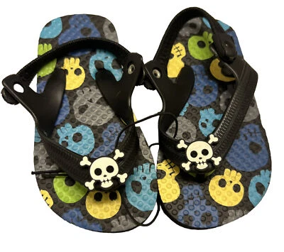 Sandalias chanclas para niños pequeños Zapatos Correa trasera Estampado de calavera Nuevas Foto 1 de 4