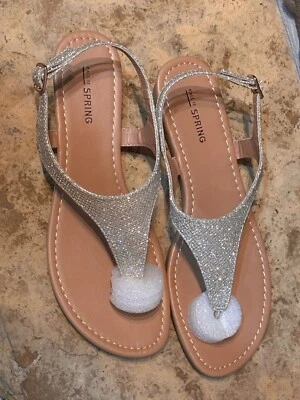 NEW GOLD Glittery Thong Sandals with Backstrap Tiny Wedge Heel Vacation Cruise - Image 1 of 4