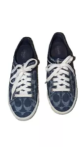Coach Lesley Denim Blue Signature CC Sneakers In Good Pre-owned Condition Size 9 - Picture 1 of 12