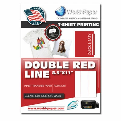 WORLD-PAPER TRANSFER T shirt Inkjet Iron On Heat Transfer Paper 8.5" x 11" 50 SHEETS Double Red Line