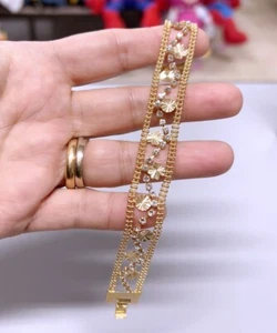 Armband Breit 16mm Schlauchschelle Pl. Gelbgold 18k mit Kristallen Zirkone B32 - Bild 1 von 5