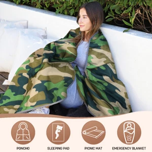 Manta Impermeable Exterior con Forro Sherpa, A Prueba de Viento Triple Capas Cálida Comf - Imagen 1 de 7