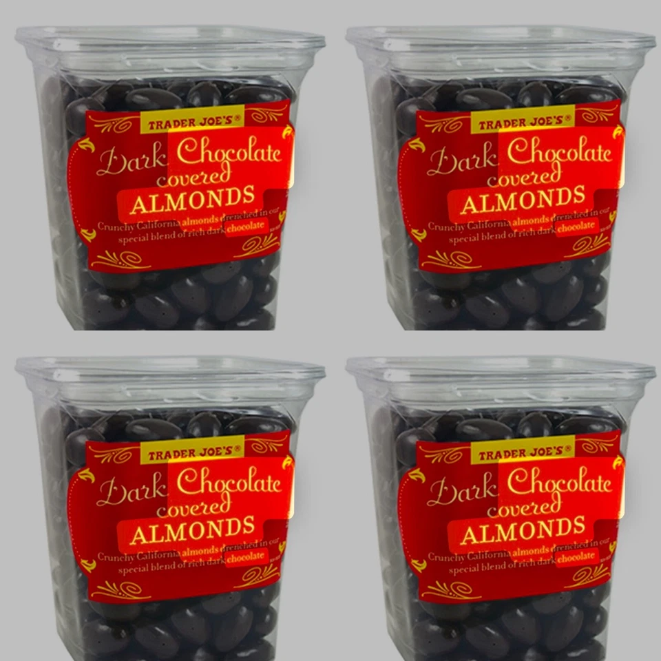 Trader Joe’s Dark Chocolate covered Almonds 16oz 465g (4 Tubs) - Image 1 of 1