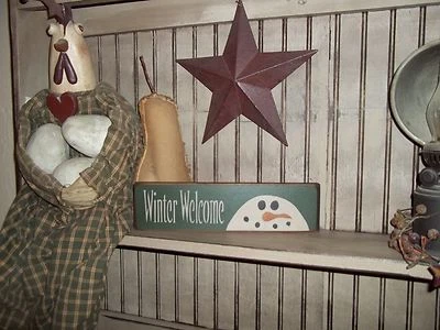 Wood Signs Country Home Decor Block Winter Blessings,Winter Welcome, Snowman - Image 1 of 4