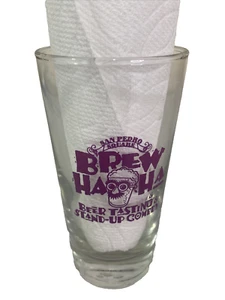 San Jose San Pedro Square Brew Haha 8oz Half Pint Glass Vintage Stand Up Comedy - Picture 1 of 14
