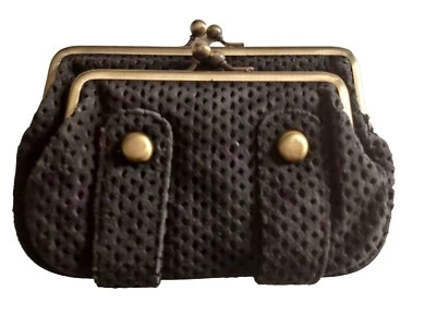 Mundi Suede Leather Double Clutch Black  Bag - Image 1 of 4