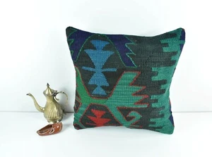 Kilim Pillow Cover 16x16 Decorative Vintage Handmade Bohemian Cushion A1647 - Picture 1 of 4