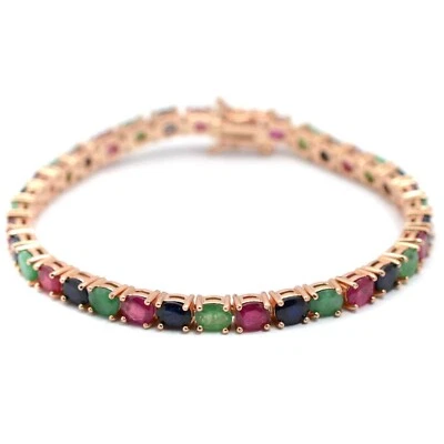 Piedra preciosa de zafiro rubí esmeralda natural chapado en oro rosa de 14 qu... - Imagen 1 de 4