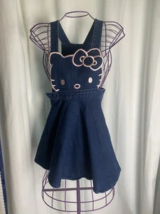 Hello Kitty Sanrio Dress Skirt Girls Overalls 6X Embroidery Denim pink Crystal - Picture 1 of 12