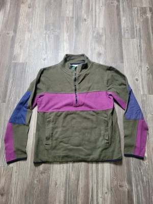 Urban Outfitters Men's M Colorblock Fleece 1/4 Zip Pullover Olive Green Magenta - Image 1 of 4