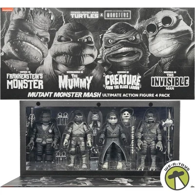TMNT X Universal Monsters Mutant Monster Mash Black and White Turtles 4 Pk NECA - Image 1 of 4