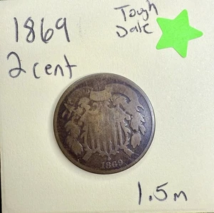 1869 Two Cent Piece – Scarce Date U.S. Copper - Picture 1 of 4