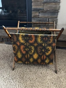 "Carrito de hilo de coser vintage plegable madera marrón naranja amarillo 17"" X 21""" - Imagen 1 de 7