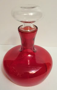 MCM Ruby Red Viking ? Art Glass Genie Bottle Decanter w Stopper Ship Decanter - Picture 1 of 5