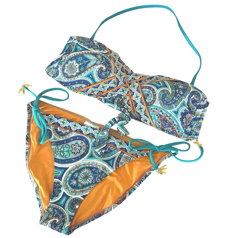 Trina Turk Mujeres Provenza Cachemira 2 Piezas Bikini Traje de Baño Playa Azul Talla 12 NUEVO Foto 1 de 4