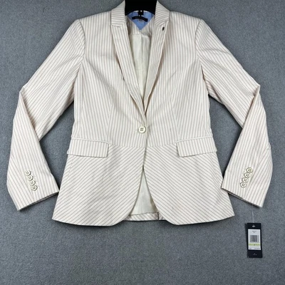 Tommy Hilfiger Blazer Mujer 4 Crema Rosa Rayas Botón Único Forrado Chaqueta Foto 1 de 4