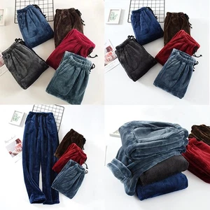 Flannel Pajama Pants Loose Men's Winter Thick High Waist Home Trousers Casual - Picture 1 of 14
