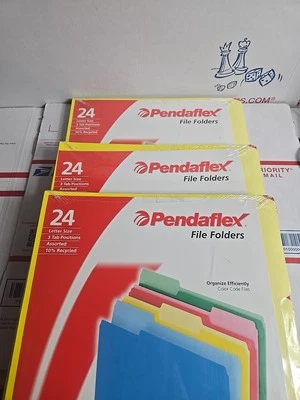3-Pendaflex Colored File Folders 1/3 Cut Top Tab Letter Assorted Colors 72 Total - Image 1 of 4
