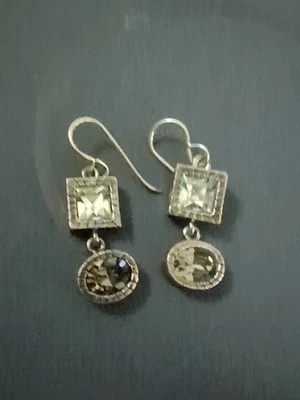 Patricia Locke silver-Tone Dangle  Earrings  clear and smoky grey crystals  - Image 1 of 4