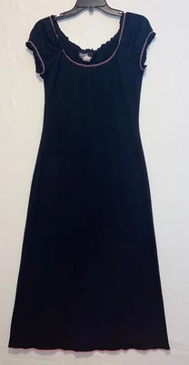 Vestido Midi Vintage Dawn Joy Fashions Feminino 7/8 Preto Manga Curta Bainha Rosa - Imagem 1 de 4